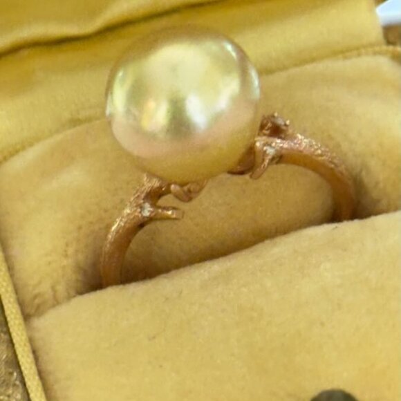 Natural South Sea Golden 12mm Pearl 14kt Ring with Accent Stones size 7.5 - Picture 3 of 8